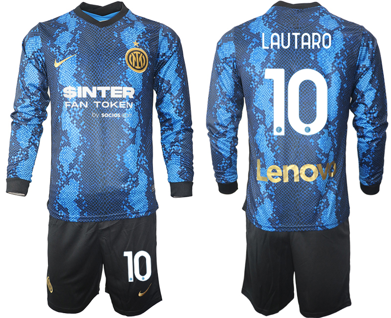 Men 2021-2022 Club Inter Milan home blue Long Sleeve #10 Soccer Jersey->inter milan jersey->Soccer Club Jersey